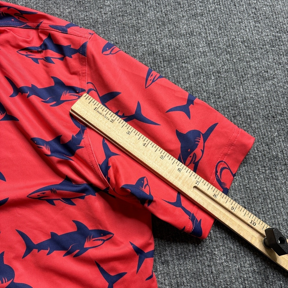 Waggle Polo Shirt Men's Large Red Shark Print Golf Performance Stretch Ocean‎ - Picture 4 of 8